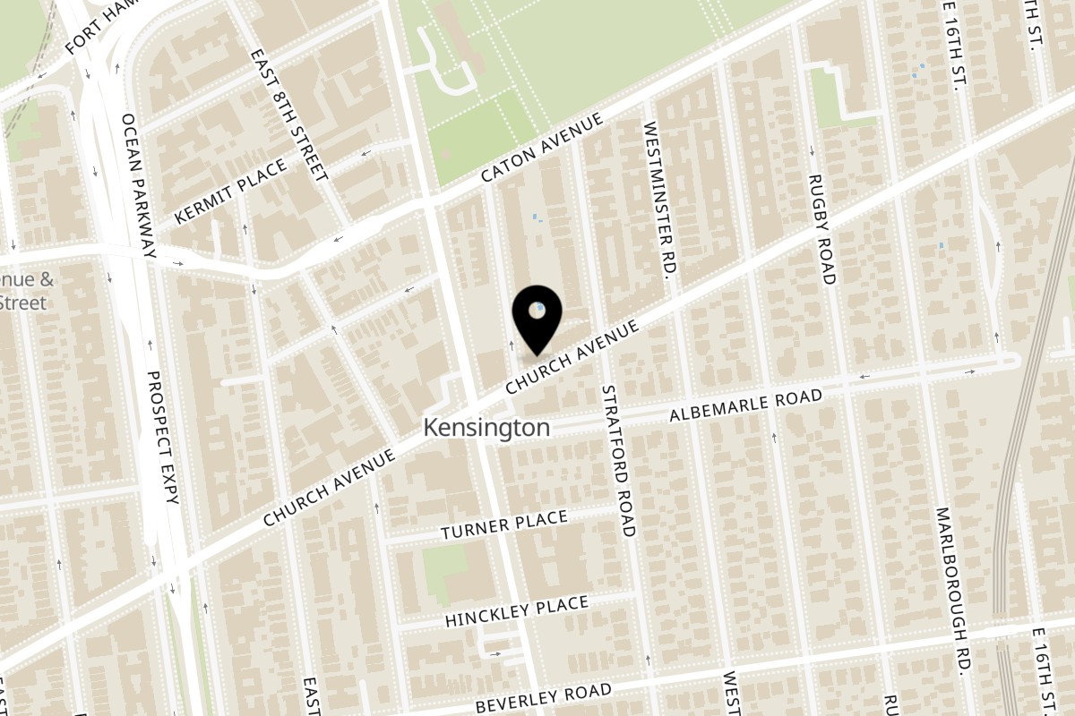 Map showing the location of LARK Lark Cafe on 1007 Church Ave in Brooklyn